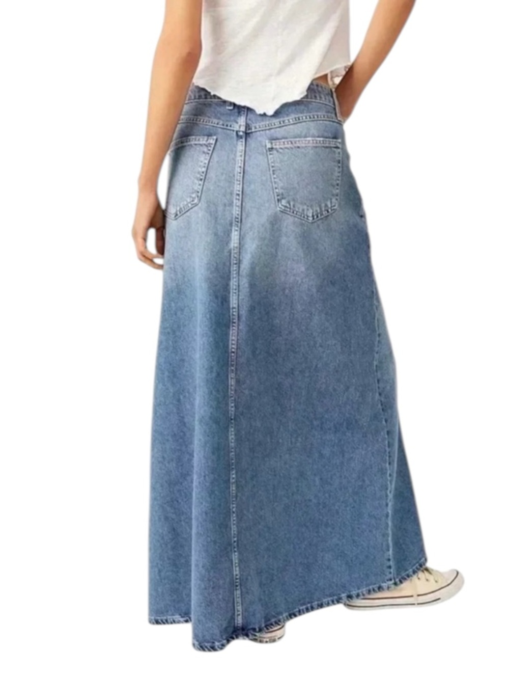 Free People Denim Maxi Skirt Size 12 NWT Come As You Are Mid Rise Blue - Picture 3 of 15